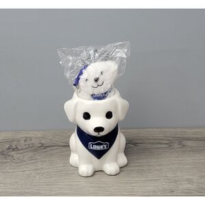 2026 My Lowes Rewards Ceramic Puppy Planter with Plush Dog Keychain White Blue